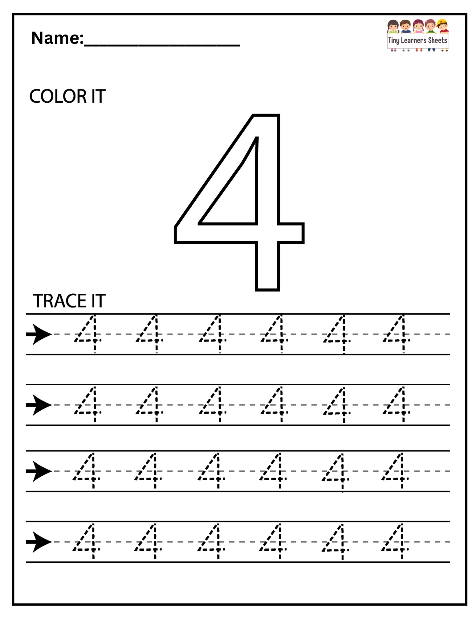 Number FourTracing Worksheet